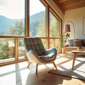 山野别墅内布艺沙发椅摄影图片